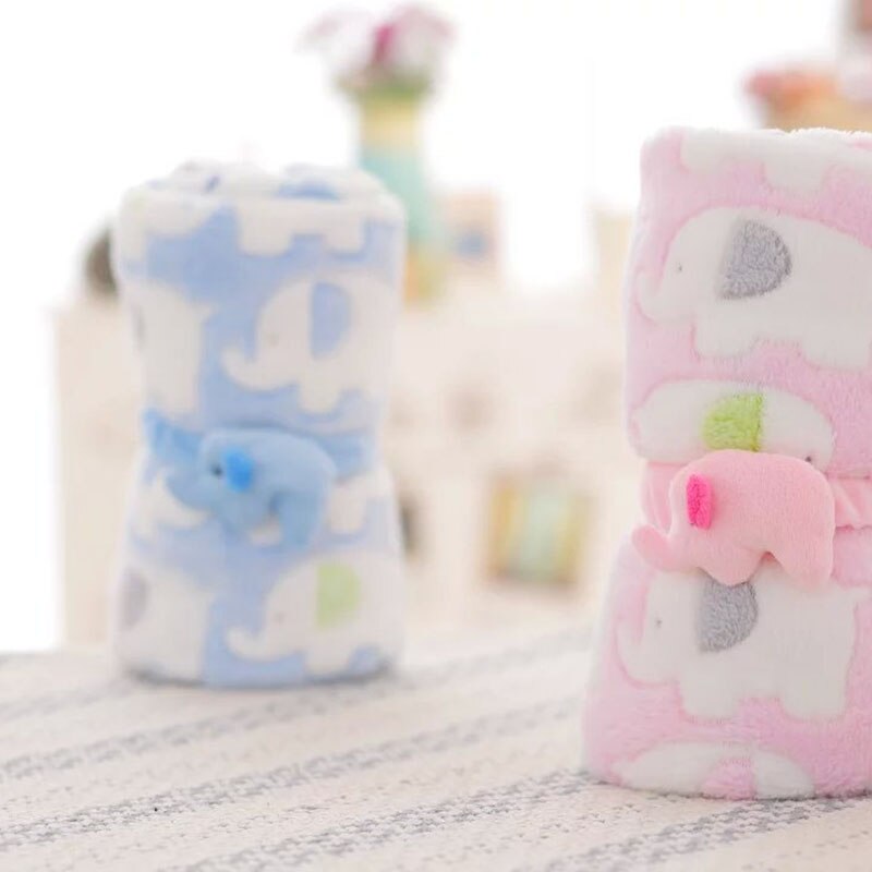 Leuke Olifant Cartoon Baby Deken Pasgeboren Olifant Airconditioning Quilt Coral Fluwelen Kussen Dekbed Dual-Use Baby Producten