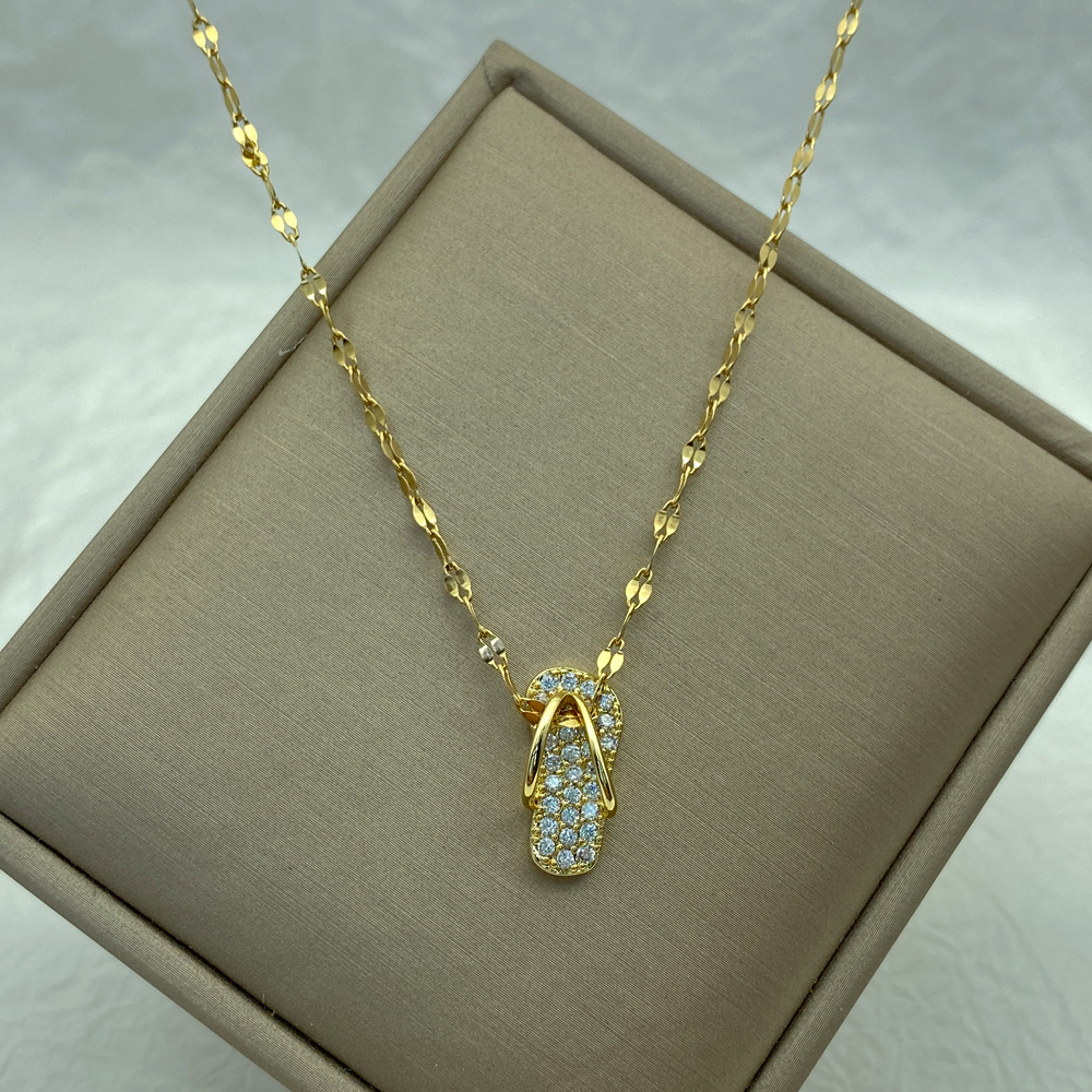 Gold Color Stainless Steel Necklace for Women Style Butterfly Jewlry Green Water Copper Pendant Zircon Pearl Cross Butterly