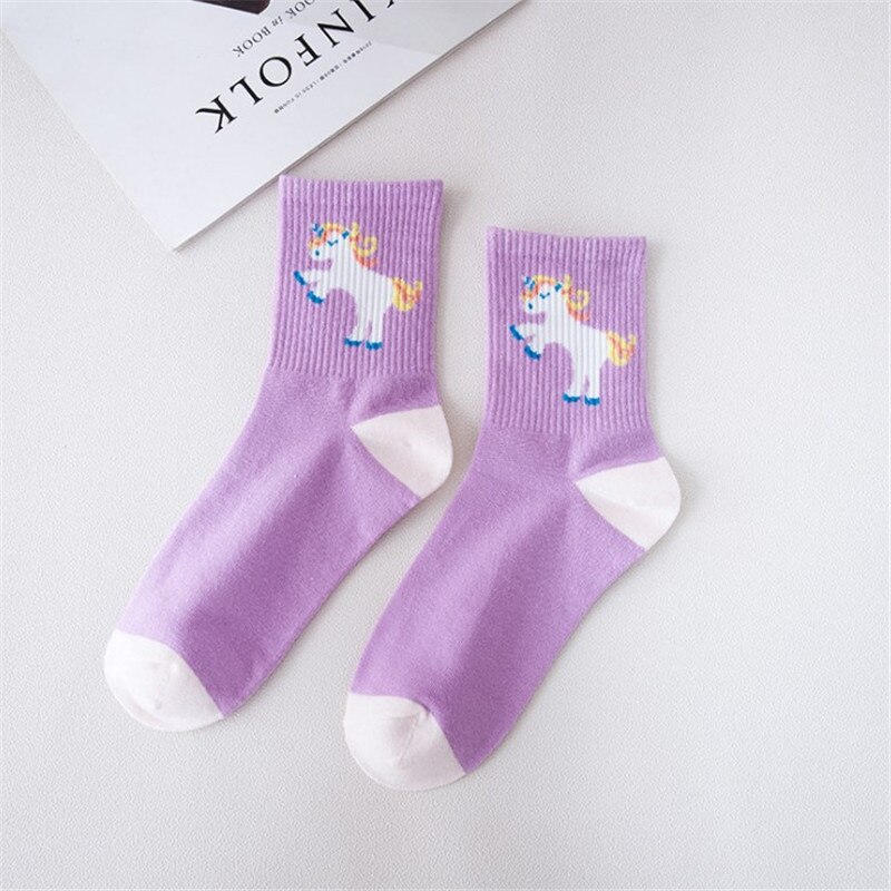 Herfst dames katoenen eenhoorn sokken cartoon dieren populaire grappige sokken kawaii cartoon eenhoorn patroon kunst vrolijke sokken meias