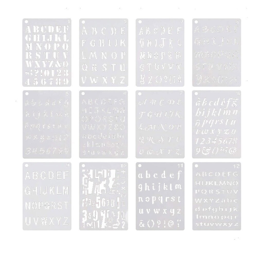 12 Sheets of DIY Alphabet Hollow out Stencils Reusable Number Templates Art Craft Stencils: Default Title