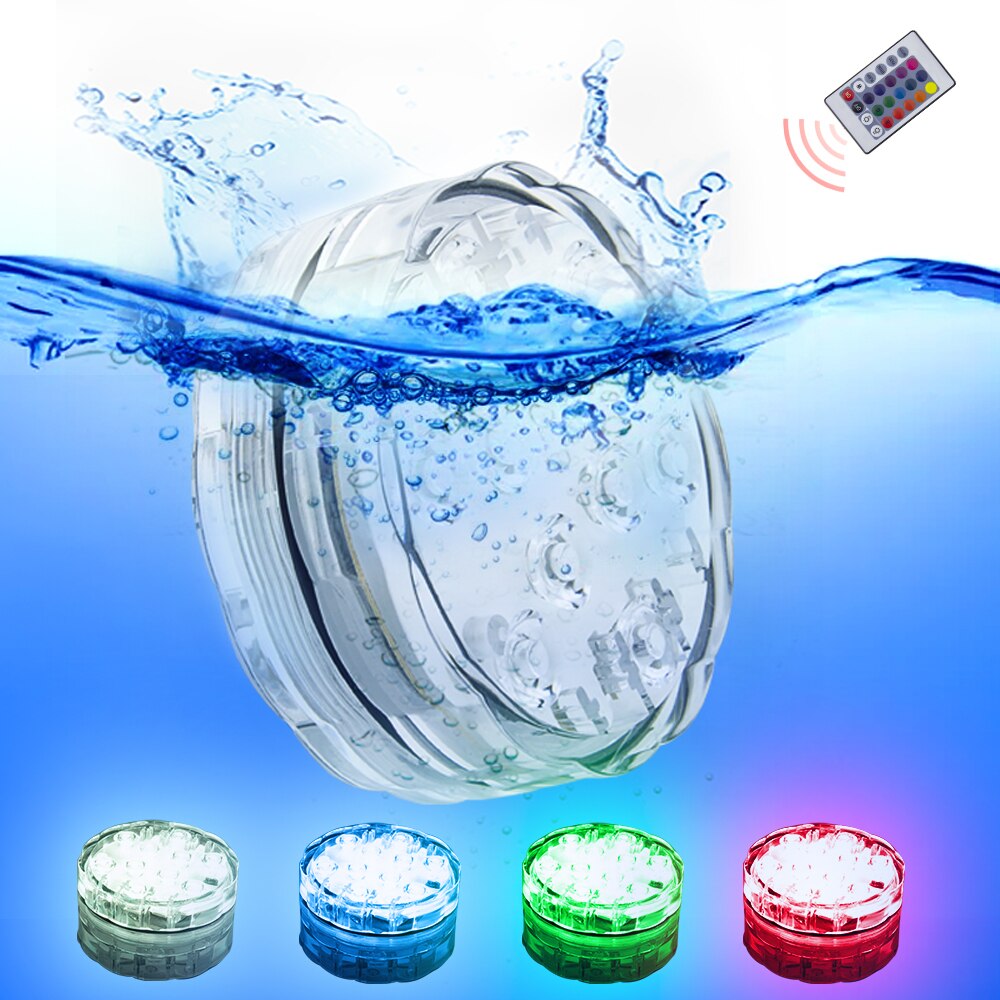 10 Led Waterproof RGB Battery Remote Controlled Submersible LED Underwater Light for Vase Aquarium and Outdoor Party Decoration