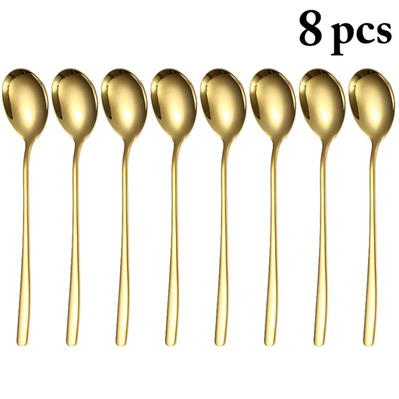 Eenvoudige Salade Lepel 8Pcs Rvs Lepel Serveren Diner Lepels Kleurrijke Unieke Lepels Voor Keuken: Golden