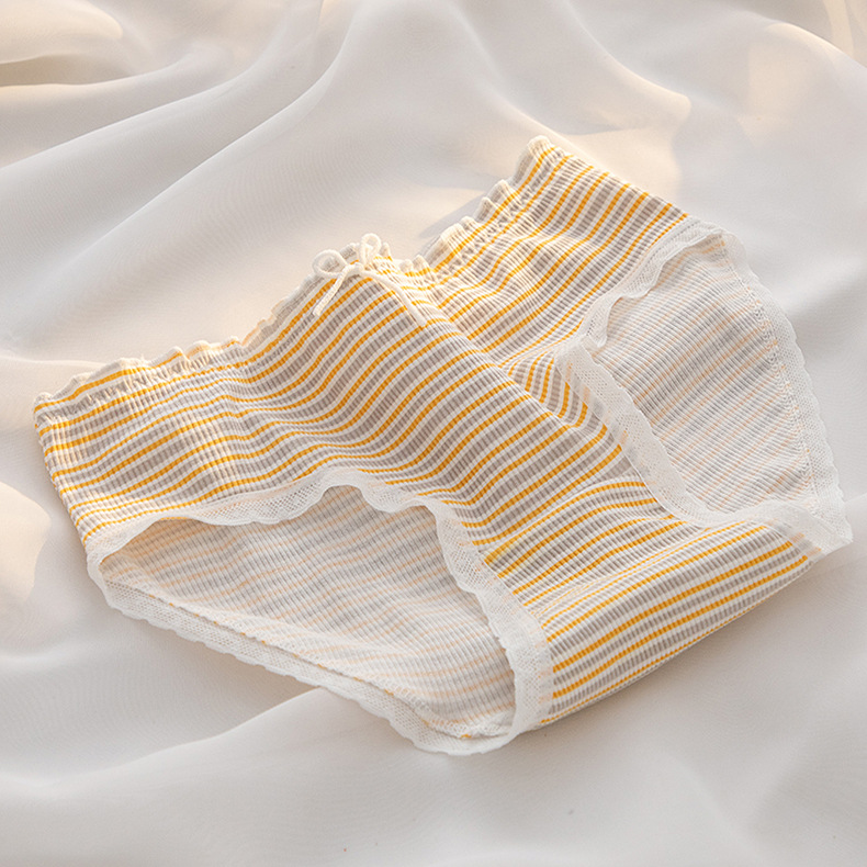 1 calzoncillos de algodón bonitos de fresa para mujer, bragas femeninas, ropa interior transpirable, lencería suave, bragas florales para niñas: XL / Oro