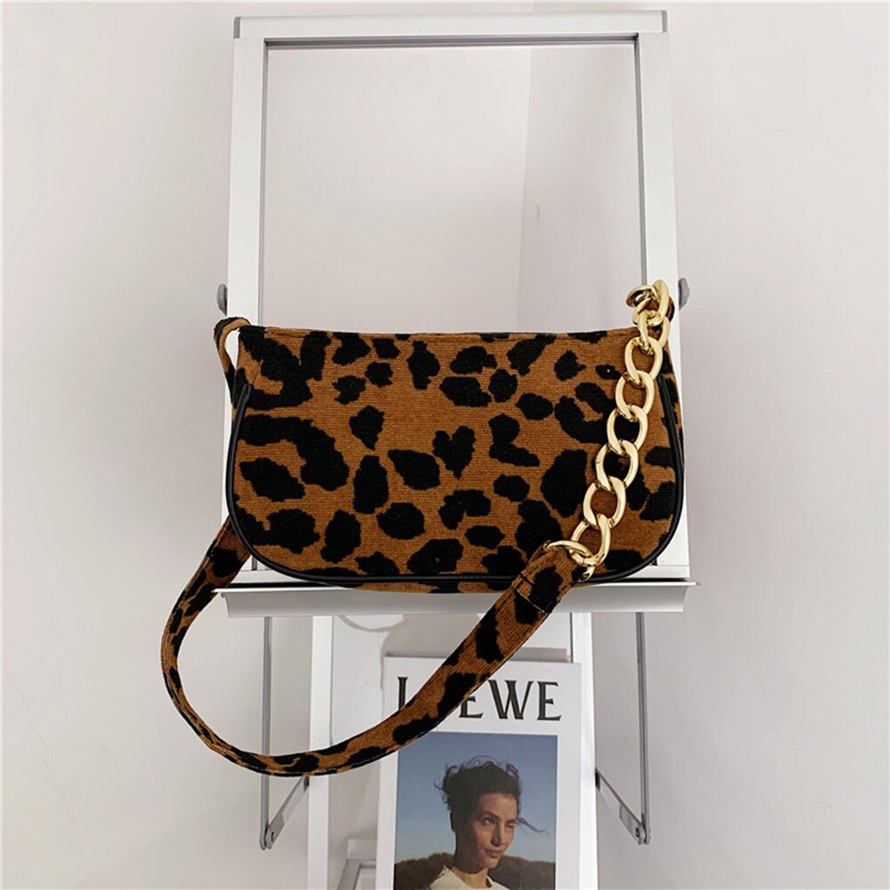 Leopard Muster Kette Umhängetaschen Pu Leder Unterarm Handtasche Vintage Weibliche Geldbörse Straße Plüsch Frauen Schulter Tasche