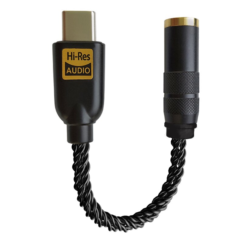 DAC-Adaptador de decodificación Digital tipo C, Conector de 3,5mm, amplificador de auriculares, convertidor auxiliar, portátil, DSD, HIFI, tarjeta de sonido: Negro