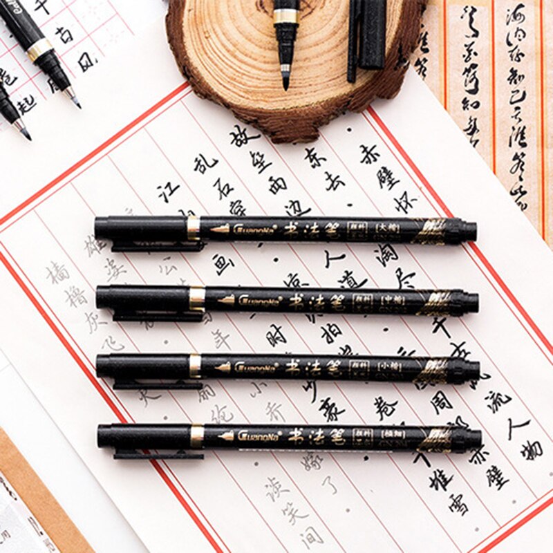 4pcs Calligraphy Pen Set Hand Lettering Drawing Learning Extra Fine Brush Water-based Signature Designs For School Art Supplies