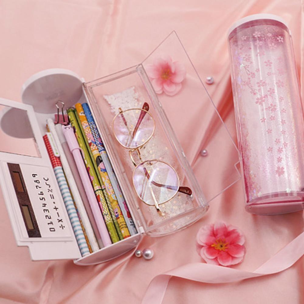 The most popular Pencil Box in China school blue pen mirror. with calculator Pen Pencil box case Holder pink Stati Z4Y5