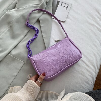 Candy Color Chain Small PU Leather Shoulder Bags For Women Crocodile Pattern Handbags Female Hand Bag: Lavender