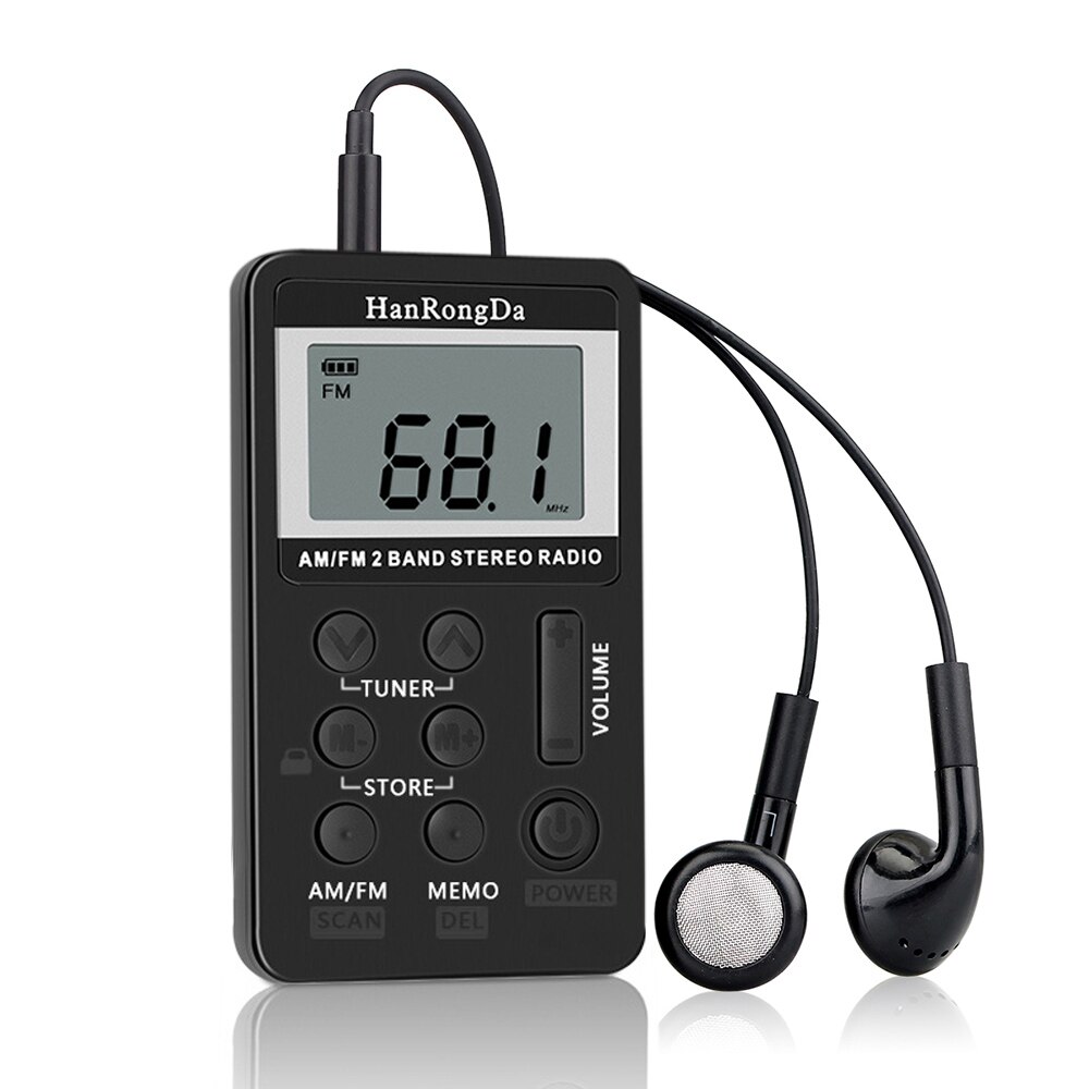 Hanrongda HRD-103 Am Fm Digitale Radio 2 Band Stereo Ontvanger Draagbare Mini Radio Pocket Radio Met Hoofdtelefoon 1.5in Lcd-scherm: Black