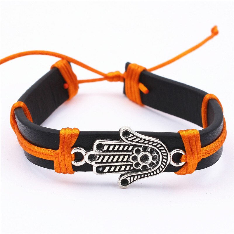 Tyrkisk hamsa symbol fatima hånd onde øje wrap armbånd kvinder mænd heldig amulet legering palm armring: Zps 050- orange