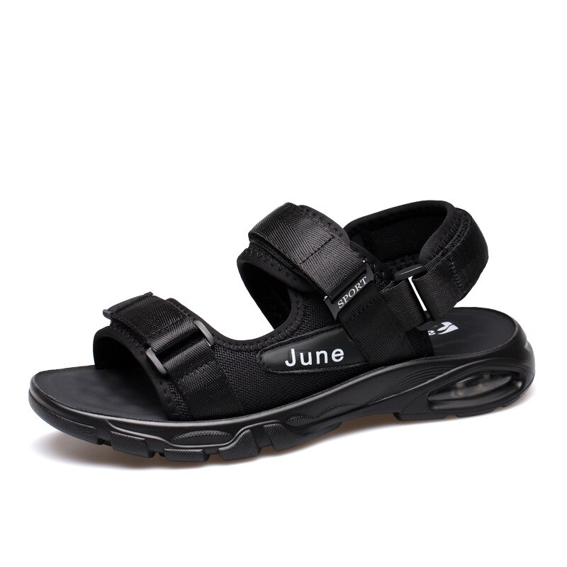 Men Sandals Mesh Breathable Velcro Summer Flat Shoes Outdoor Non-slip Sports Sandals Simple Black Air Cushion Beach Man Shoes: 8.5