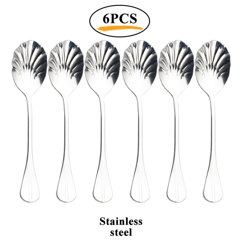 6Pcs Shell Shape Stainless Steel Teaspoons Coffee Spoons Ice Cream Sugar Dessert Spoons Colorful Rainbow Spoons for Kitchen Bar: Brown