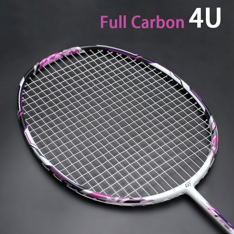 Camouflage Print Super Licht Carbon Fiber Badminton Rackets 4U 82G Geregen Professionele Racket Met Strings Zakken: Roze