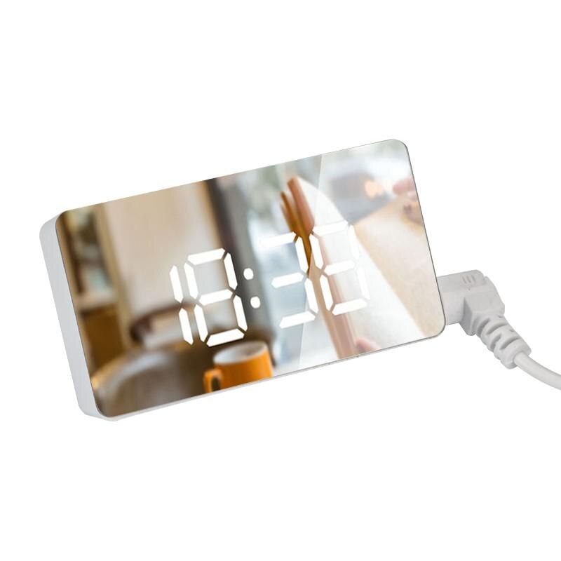 LED Mirror Alarm Clock Digital Snooze Table Clock Wake Up Light Electronic Large Time Temperature Display Home Decoration Clock: White