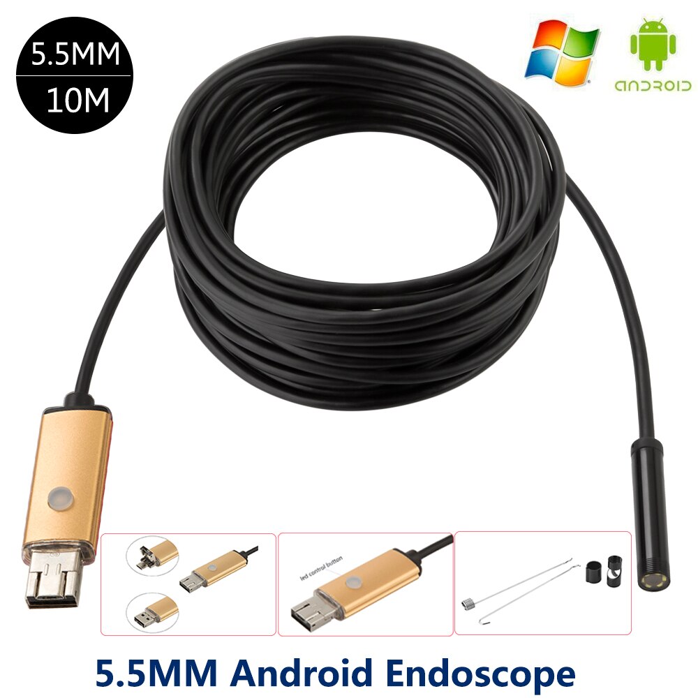 Endoskop kamera telefon android wasserdichte endoskop micro usb objektiv 5/10 m 6 leds hd til smartphone 5.5mm linse