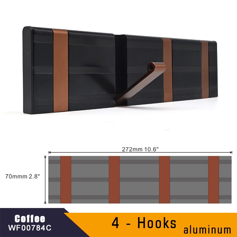 Aluminum Home Decor Nailless Folding Coat Hook Hallway Bedroom Door Hat Clothes Rack Hanger Kitchen Toilet Wall Brack Hooks: 4-Hook Coffee