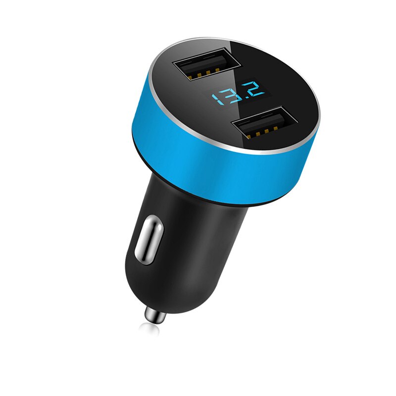 Smart USB Car Charger Phone Fast Charger Max 4.8A LED Car Adapter DUAL Ports Alloy Mobile Charger For Xiaomi iphone x lenovo z5: Blue  3.1A