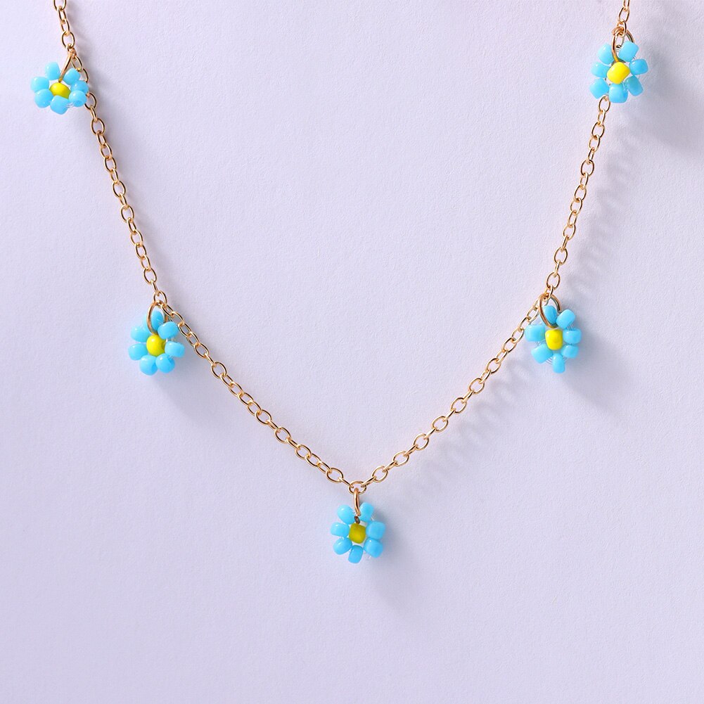 Collana di perline fiore margherita arcobaleno multistrato per donna cubana catena robusta girocollo Set gioielli bohémien regalo per feste Femme: 061210AB