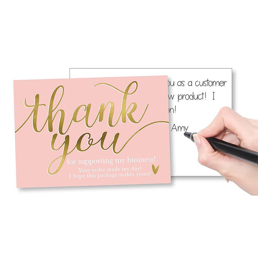 50pcs Pink Thank You for Supporting My Small Business Card Thanks Greeting Card Appreciation Cardstock for Sellers 5*9cm