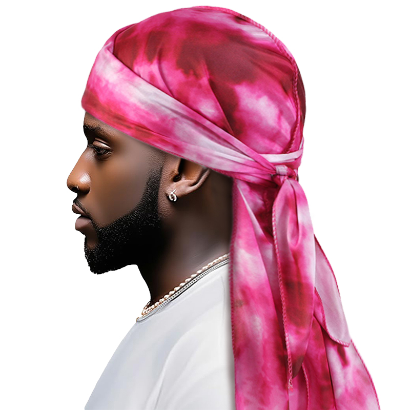 Novo tingido de seda Durag Bandana com cauda longa e alça larga Colorido Durag Cap touca de banho para homens e mulheres: Branco