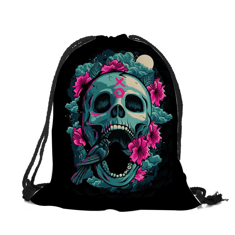 Punk Women Drawstring Bags Backpack Halloween Skull Print Newest Vintage College Students School Bagpack Girls Feminina Sack: 003