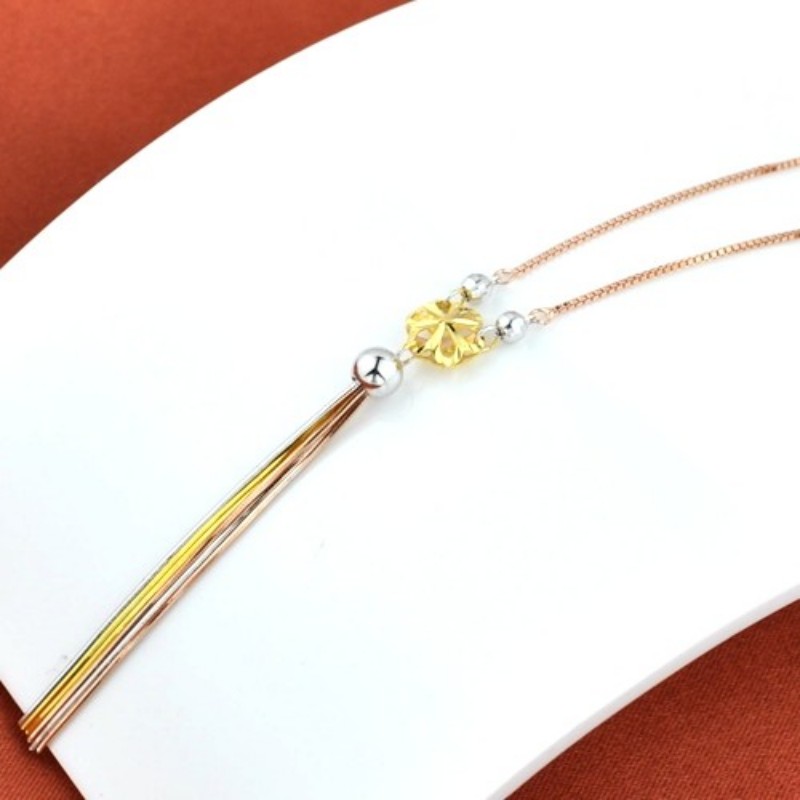 Bocai S925 Sterling Zilveren Ketting Tricolor Thai Zilveren Hals Ketting Lange Kwast Hanger Pure Argentum Vrouwen Sieraden