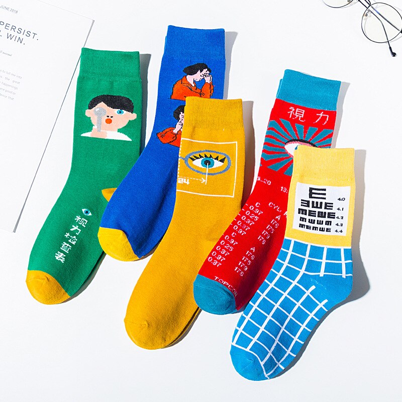 1 paar Mode Katoenen Sokken Visuele Grafiek Oog Oefeningen Sokken Patroon Creatieve Liefhebbers Sox Harajuku Grappig Gelukkig sokken
