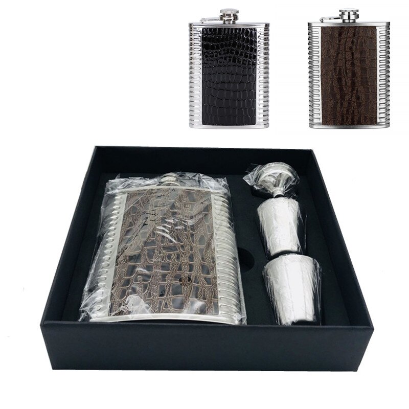 Mini bouteille de Whisky 8oz sans Bpa, Flagon de Vodka, flacon de hanche d&#39;alcool en acier inoxydable 18/8, ensemble de boîte en cuir Pu