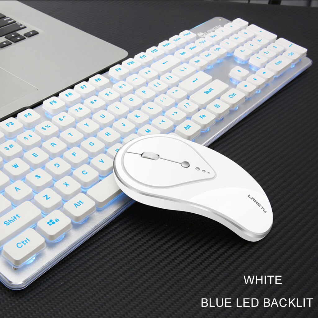 2.4G 1600DPI 4 Buttons Wireless Rechargeable LED Backlit Usb Ergonomic Gaming Keyboard Mouse Sets Orange/Yellow Switch#ZS