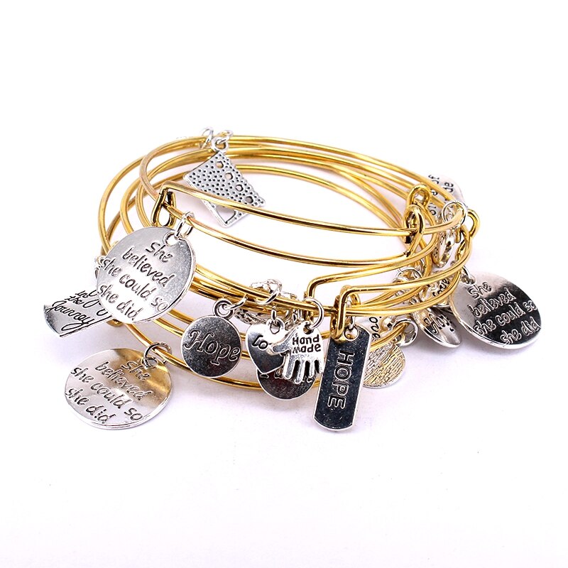 5 stk armbåndssæt sølvfarve &amp; guld farve armbånd til kvinder piger smykker kærlighed håb tro bogstav charm armbånd  c034: Antik forgyldt