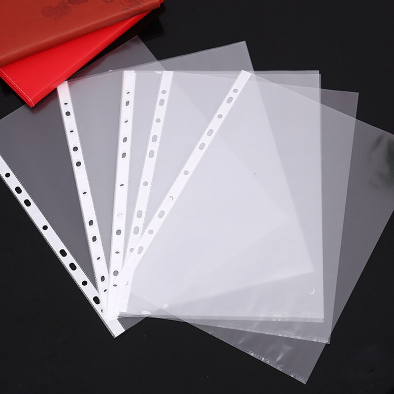 100pcs A4 Clear Plastic Punched Pockets Folders Filing Wallets Sleeves Untral Thin 11holes Loose Leaf Documents Sheet Protectors