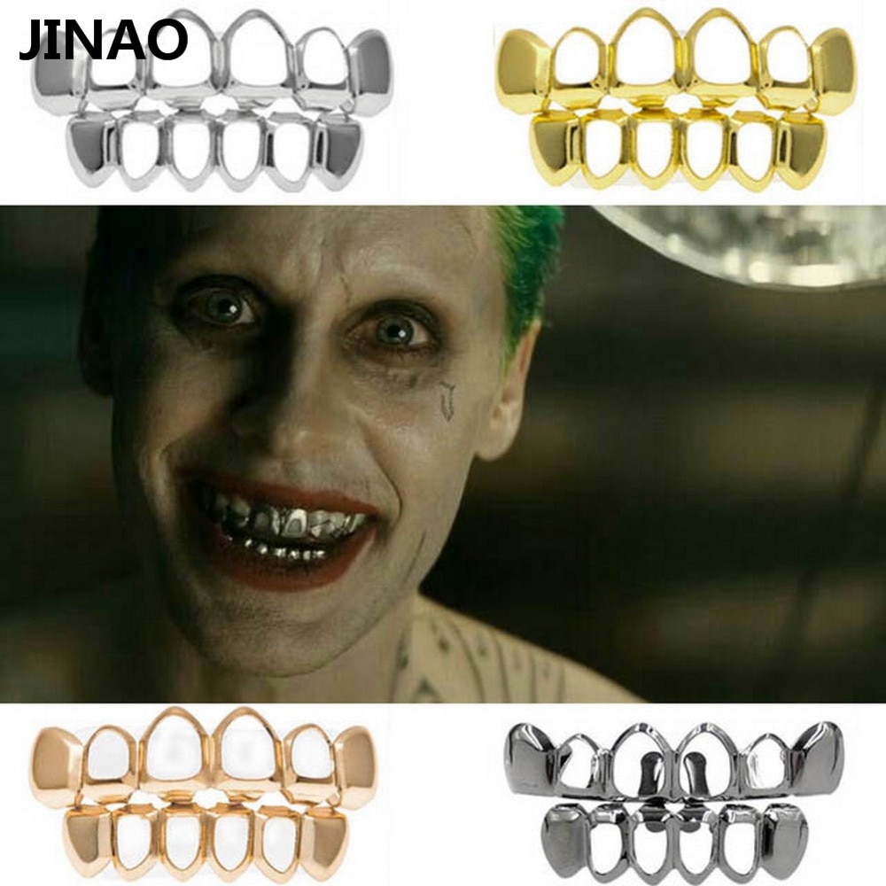 JINAO Hip Hop Gold Grillz Body Sieraden Vampire Hollow Grill Tanden Top & Bottom Grills Dental Mond Punk Tanden Caps cosplay Party