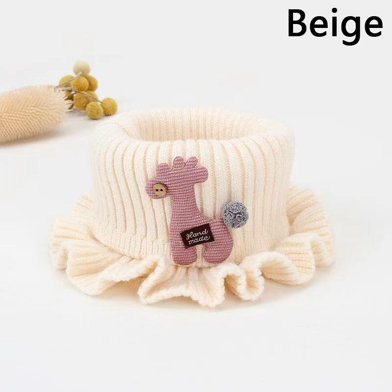 Winter Casual Baby Girls Scarf Children Knitted Neck Warmer Boy Cartoon Warmer Crochet Cowl Collar Kids Outdoor Neckerchief: Beige