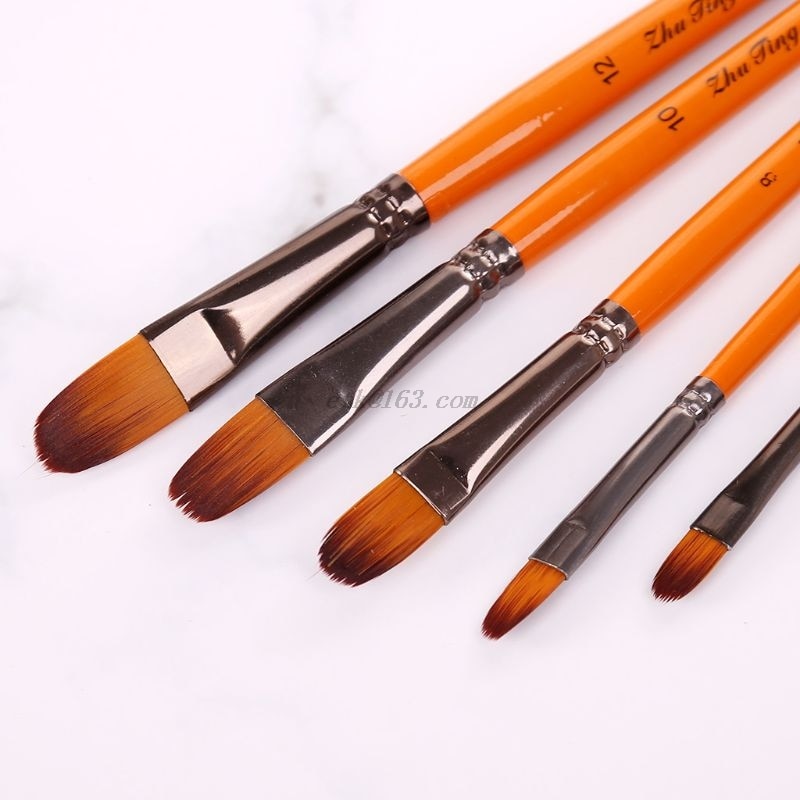 5 uds Filbert pinceles de pintura acuarela pelo nailon Gouache pinceles herramientas de arte