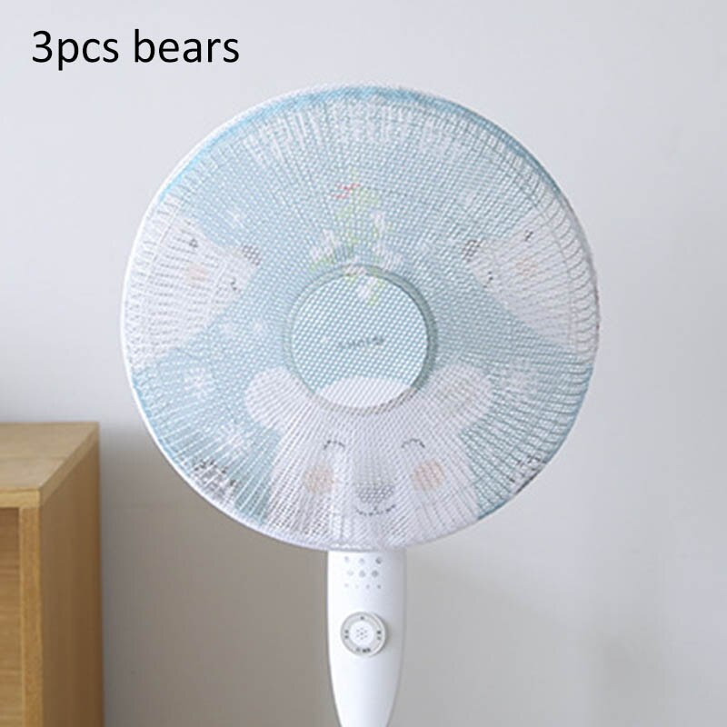 1Pcs Cute Cartoon Animal Home Use Electric Fan Protective Cover Safety Mesh Fan Dust Cover Fan Guard Kids Finger Protector Round: 3pcs bears / 50cm
