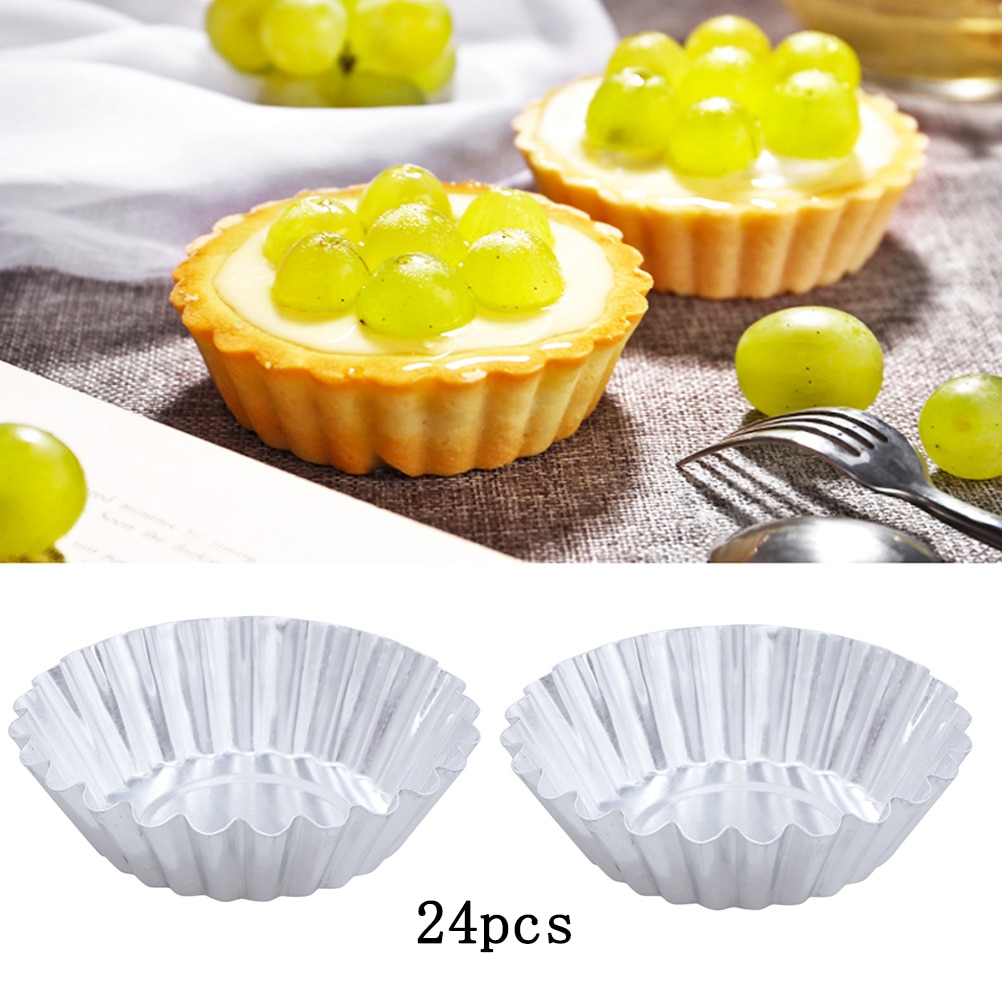 24Pcs Aluminium Ei Mallen Non-stick Rimpel Herbruikbare Bloemvorm Cupcake Muffin Bakken Cup Tartlets Pannen