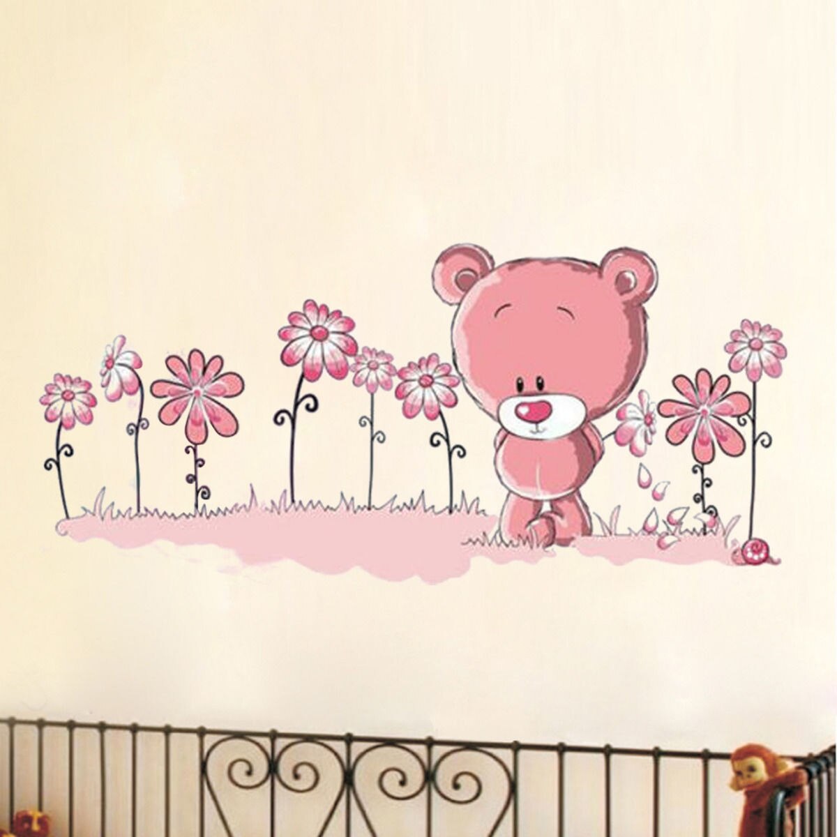 PINK TEDDY BEAR Wall Stickers art Mural Children's Kids Nursery Baby Bedroom UK1