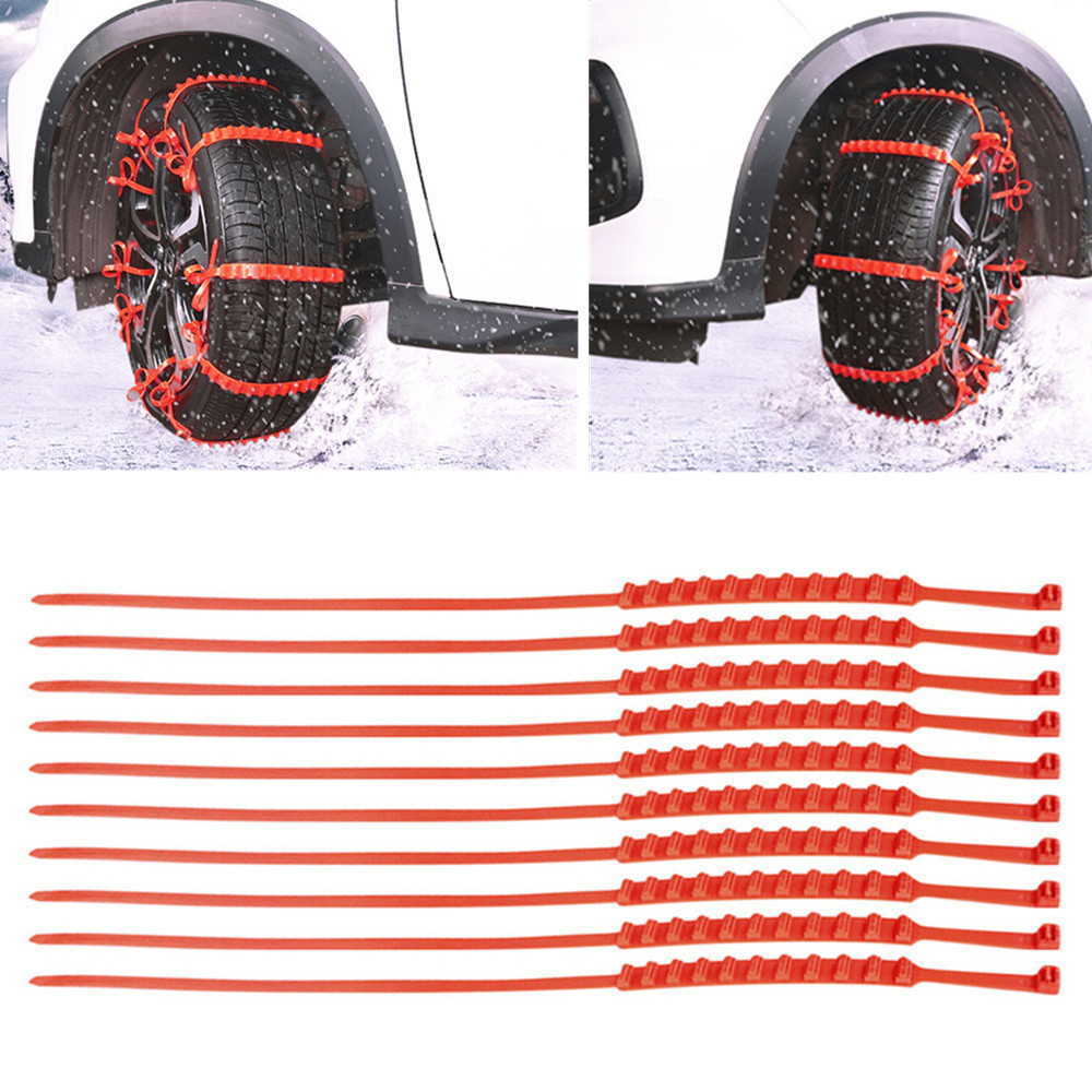 10 stk rød nylon universal bildæk snehjulskæder vinter skridsikker slidfast anti-skrid nødkæde til bil lastbil suv