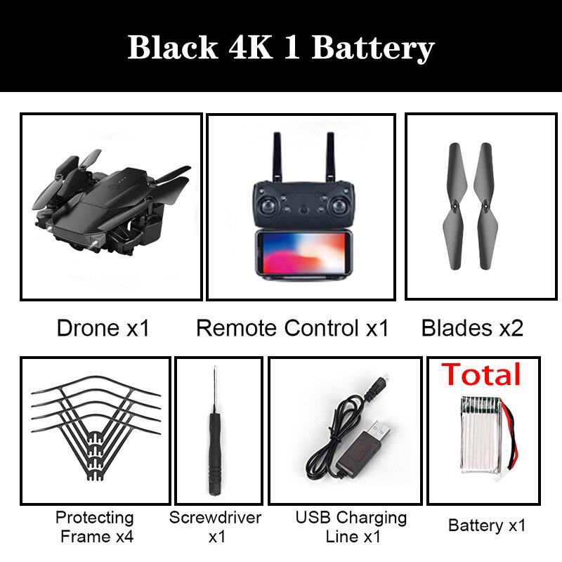 K2 Dual Camera Gps Drone Fixed Height Quadcopter Long Endurance Folding Drone Hd 4k Aerial Remote Control Aircraft Toys For Girl: Black 4K 1B