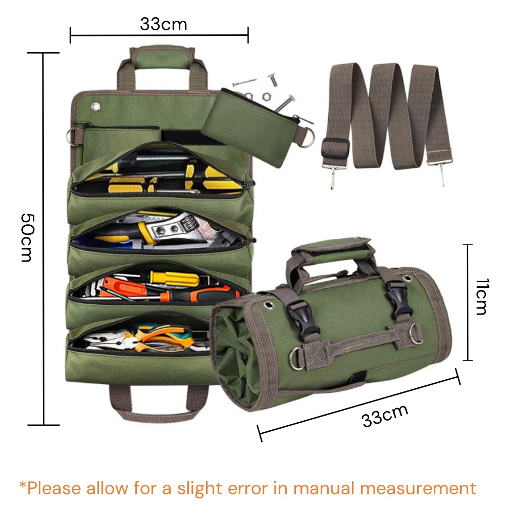 Tool Organizer Bag Tools Electrician Hardware Tool Storage case，Roll-Up Toughbuilt Waterproof Canvas Tool Organizer Pouch: WHITE