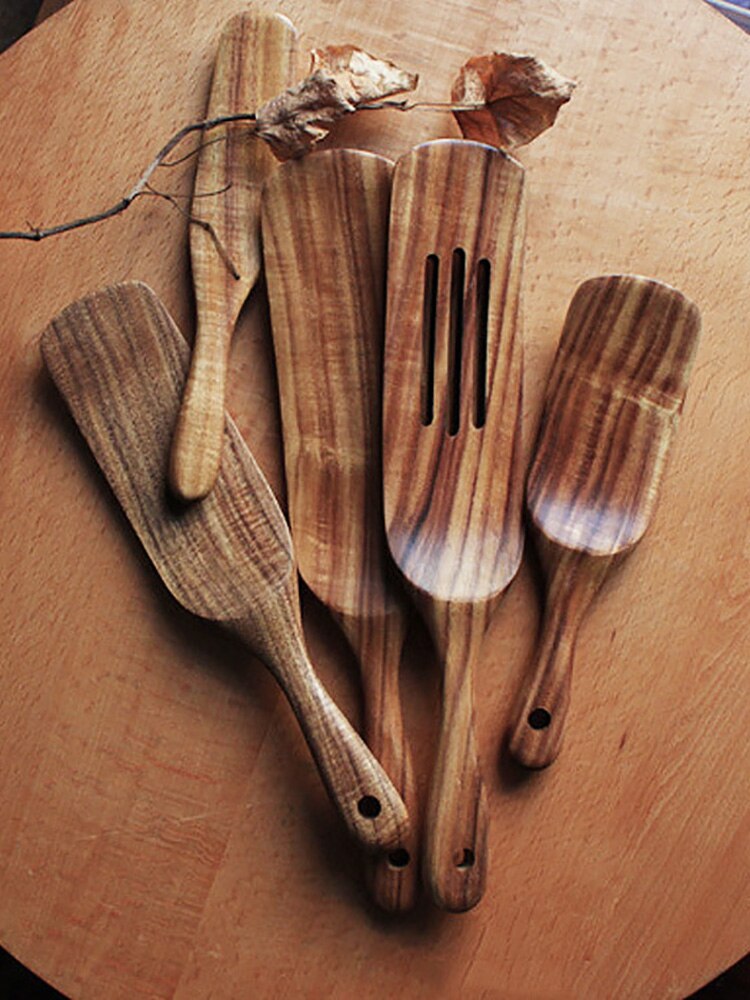 Teak Wood Kitchen Utensils Eco Natural Wooden Cooking Tools Non-Stick Fried Egg Spatula Salad Mixing Shovels Cooking Turners