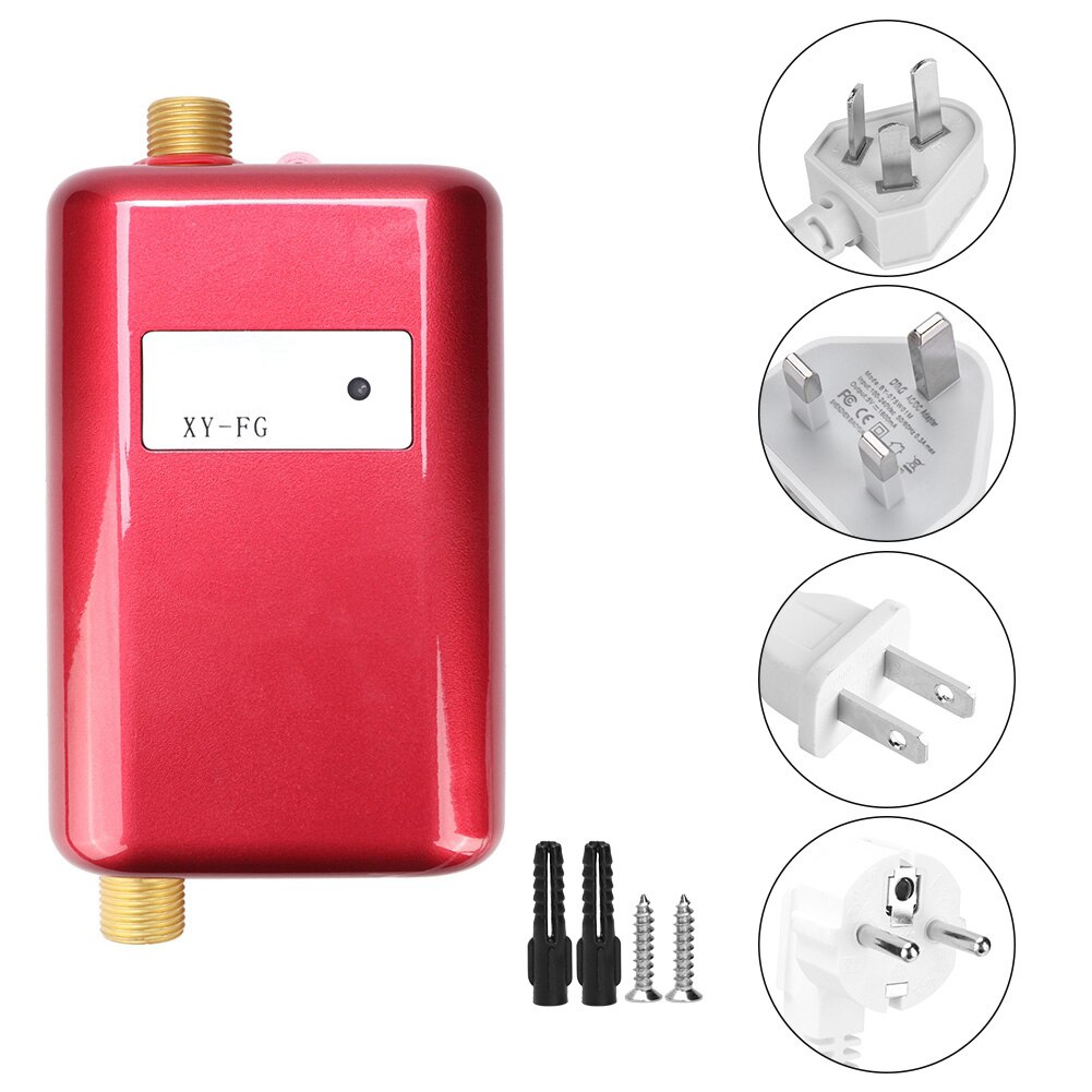 Scaldabagno elettrico 3800W scaldabagno istantaneo istantaneo senza serbatoio cucina bagno doccia flusso acqua caldaia 110V/220V: Rosso / Spina degli stati uniti