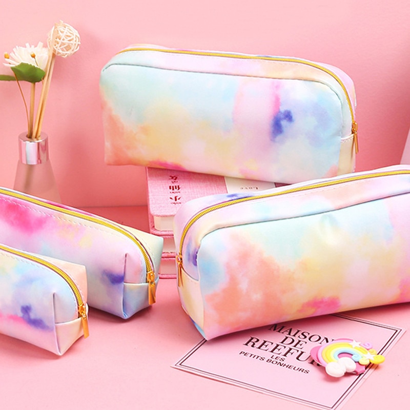 Creativity Rainbow Colors Pencil Case Kawaii Large Capacity PU Pen Box Bag Stationery Pencilcase School Supplies Student 050041