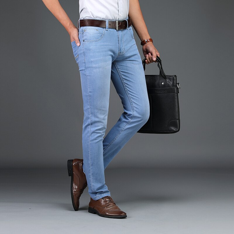 Heren casual stretch skinny jeans broeken effen kleuren lente zomer stijl ultra dun