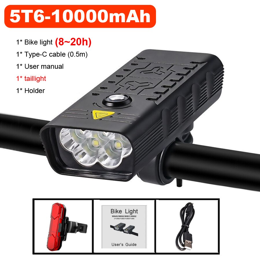 10000Mah Fiets Licht Set Usb Oplaadbare 3000 Lumen Fiets Koplamp 5T6 Led Super Heldere Mtb Road Zaklamp Fiets Accessoires: 5 LED set 3
