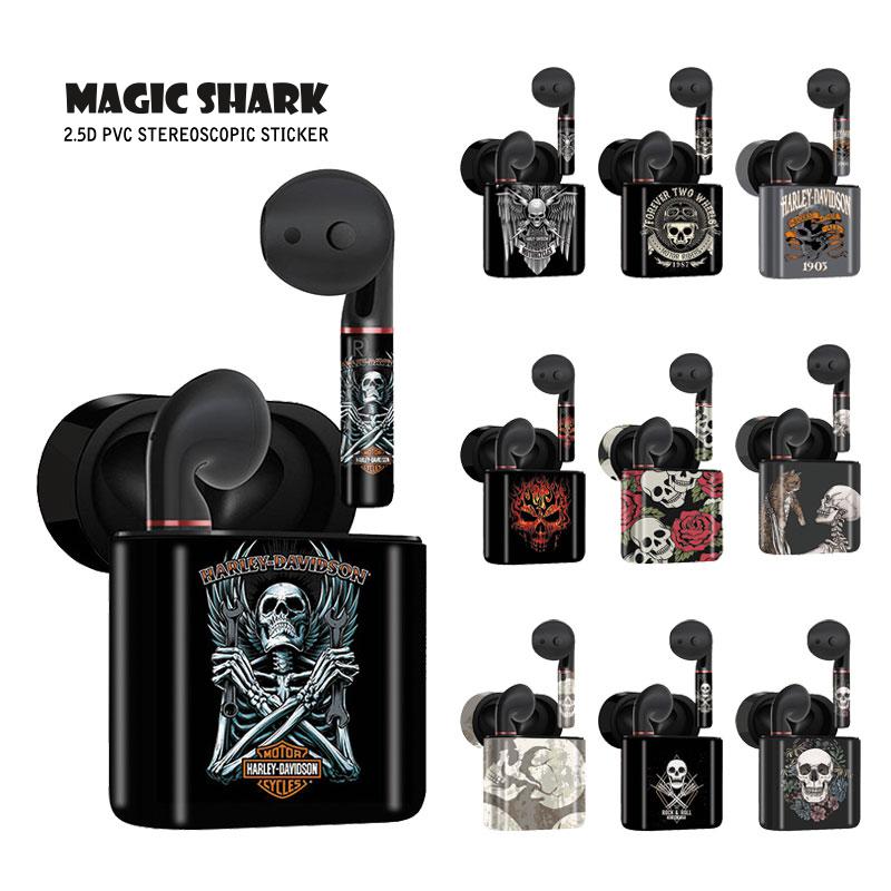 Magic Shark fajne Punk czaszka szkielet Motor Rider Rose pcv skrzynki pokrywa Wrap naklejka dla HUAWEI Freebuds 2 i 2 Pro