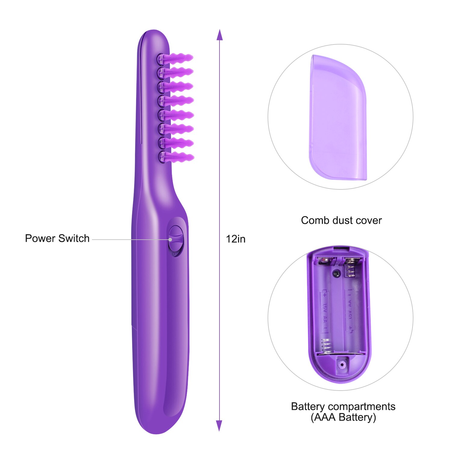Peine eléctrico mujer pelo mojado o seco tamo la melena cepillo eléctrico desenredante con cubierta de cepillo, adultos y niños: 1 pc purple comb