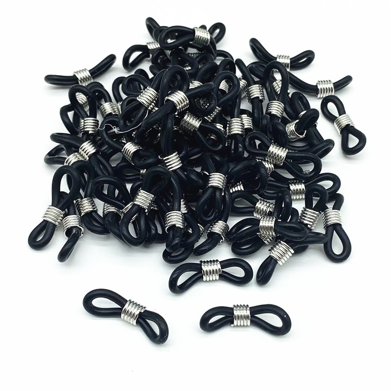 100 sztuk/partia okulary łańcuch gumy silikonowej pierścień antypoślizgowe DIY złącze pasek oczka liny okulary przewód akcesoria: Black( Silver)