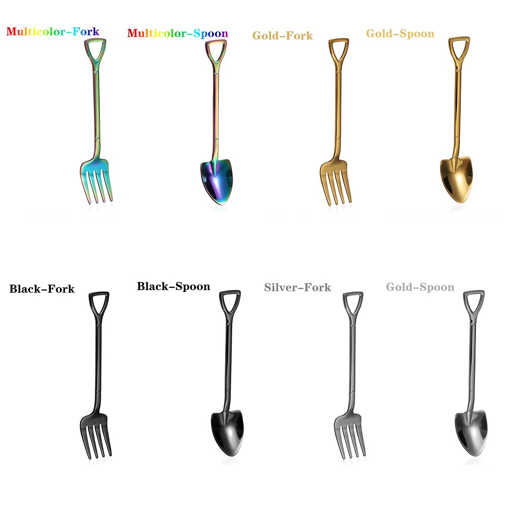 Shovel Shape Spoon Fork Long Handle Multi-color Soup Coffee Ice Cream Tea Spoon Stainless Steel 12.2*2.2cm For Home Kitchen Kids