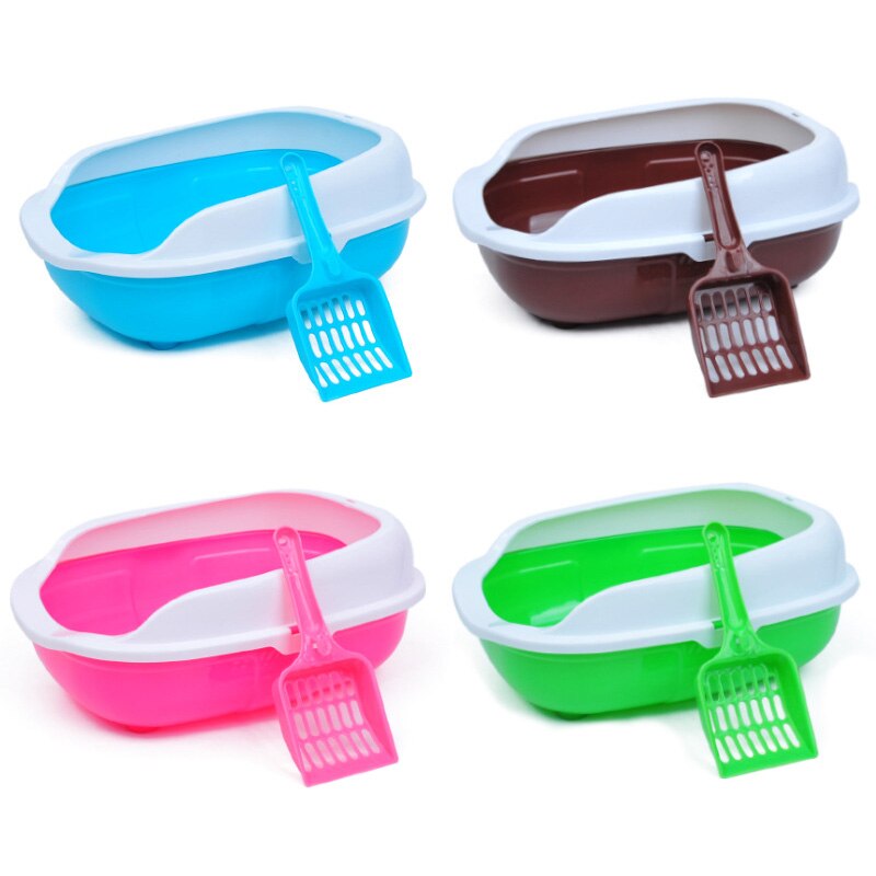 Open top Cat Litter Box Rimmed High Sides Plastic Pet Litter Box with Scoop#